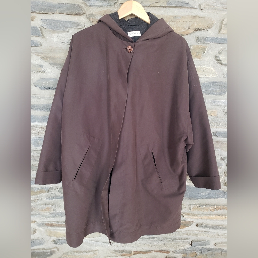 Mayon Oversized Hooded Coat 38 Medium Brown And Gray